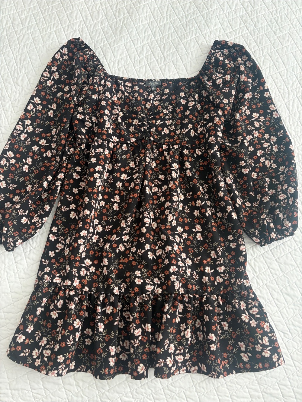 Lily Rose Black Floral Square-Neck Smock Top